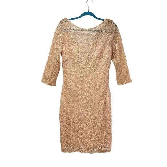 KAY UNGER All-Over Embellished Sequined Mesh Draped Back Dress Size 10 | EUC - Picture 1 of 15